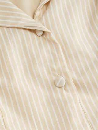 Cotton-blend Striped Puff Sleeve Twist Knotted A-line Mini Dress
