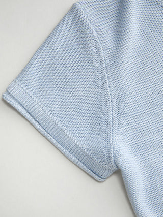 Linen-blend Henley Neck Short Sleeve Top