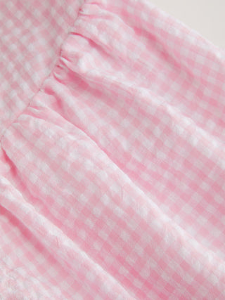 Gingham Halter Neckline Shirred Romper