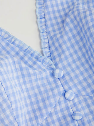 Gingham Halter Neckline Shirred Romper