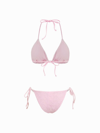 Cotton-blend Geometric Floral Lace Halter Neck Triangle Bikini Set