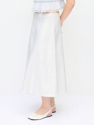 Stretch Denim High Rise Washed Pleated A-line Flare Midi Skirt