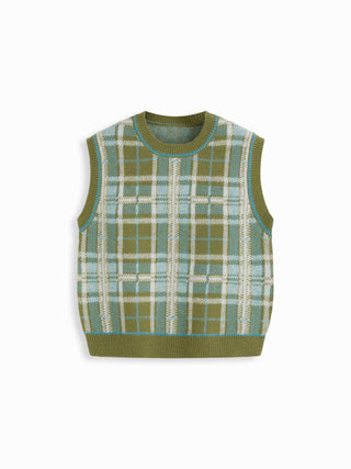 Geometric Contrasting Binding Knitted Crop Vest