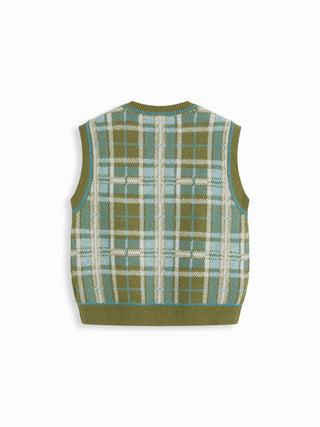 Geometric Contrasting Binding Knitted Crop Vest