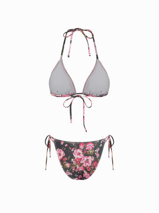 Floral Triangle Side Tie Bikini Set with Sarong