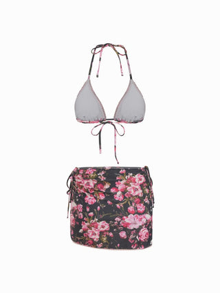 Floral Triangle Side Tie Bikini Set with Sarong
