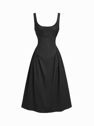 Cotton Scoop Neckline A-line Midi Dress