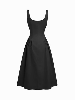 Cotton Scoop Neckline A-line Midi Dress
