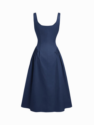 Cotton Scoop Neckline A-line Midi Dress