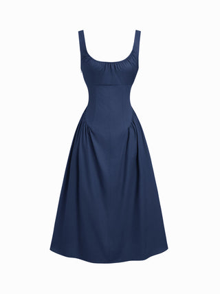 Cotton Scoop Neckline A-line Midi Dress