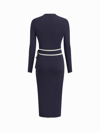 Turtleneck Belted Bowknot Knitted Maxi Dress