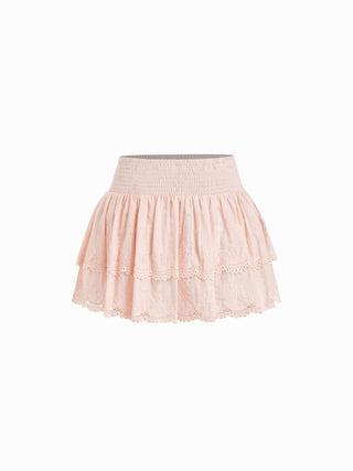 Cotton-blend Low Rise Textured Layered Ruched Mini Skort