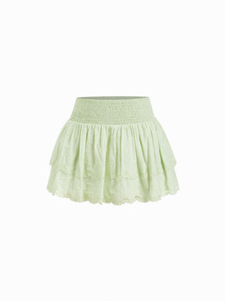 Cotton-blend Low Rise Textured Layered Ruched Mini Skort