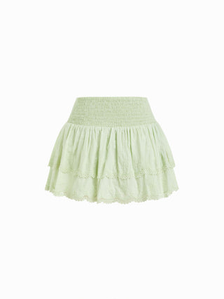 Cotton-blend Low Rise Textured Layered Ruched Mini Skort