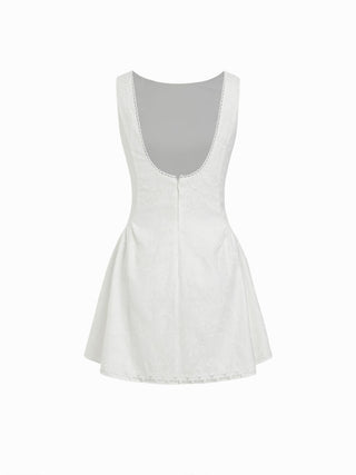 Boat Neck Sleeveless Lace A Line Mini Dress