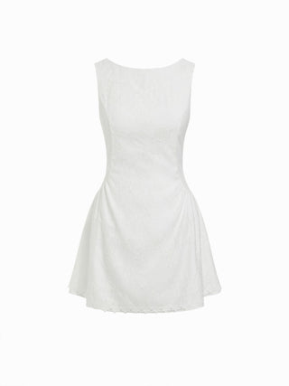 Boat Neck Sleeveless Lace A Line Mini Dress