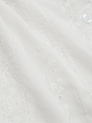 Eyelet V-neck Lace Trim Short Sleeve Blouse