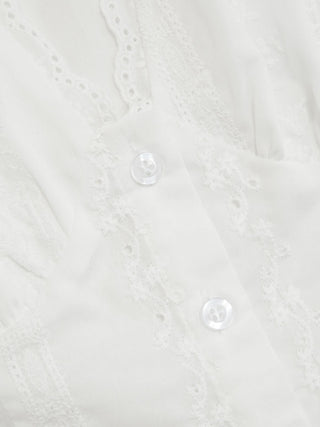 Eyelet V-neck Lace Trim Short Sleeve Blouse