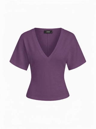 Cotton-blend High Stretch V-neck Short Sleeve Tee