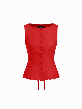 Linen-blend Sleeveless Curved Hem knotted Top & A-line Mini Skirt Set