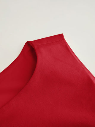 Linen-blend Sleeveless Curved Hem knotted Top & A-line Mini Skirt Set