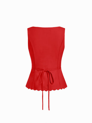 Linen-blend Sleeveless Curved Hem knotted Top & A-line Mini Skirt Set