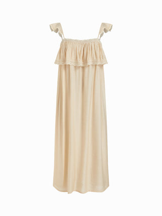 Textured Square Neck Lace Trim Ruffle Maxi Nightdress