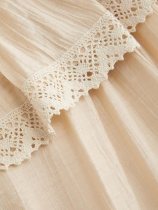 Textured Square Neck Lace Trim Ruffle Maxi Nightdress