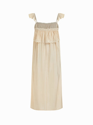 Textured Square Neck Lace Trim Ruffle Maxi Nightdress