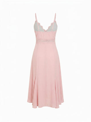 V-neck Lace Panel A-line Cami Midi Dress
