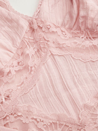 V-neck Lace Panel A-line Cami Midi Dress