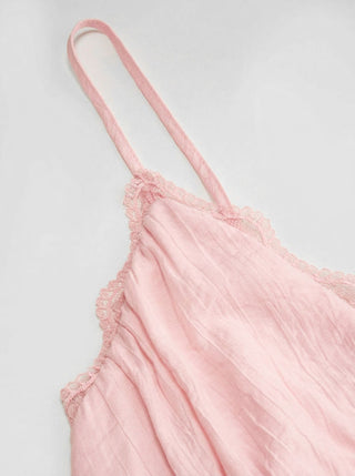 V-neck Lace Panel A-line Cami Midi Dress