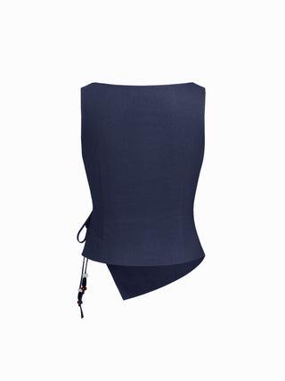 Linen-blend Beaded Knotted Ruched Tank Top