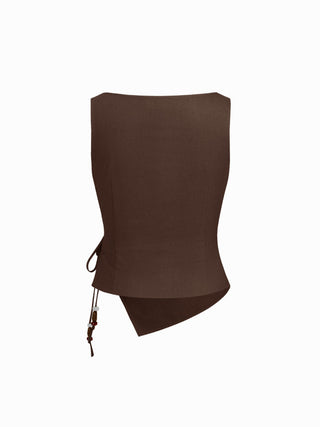 Linen-blend Beaded Knotted Ruched Tank Top