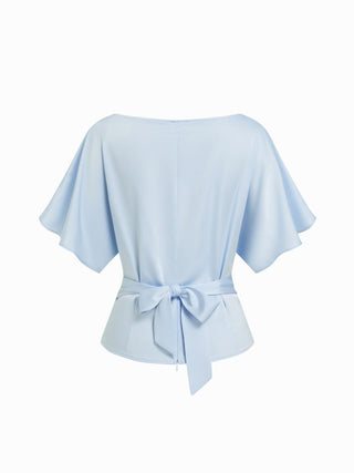 Boat Neck Batwing Sleeve Tie Back Top