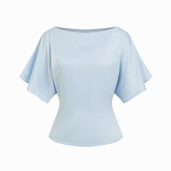 Boat Neck Batwing Sleeve Tie Back Top