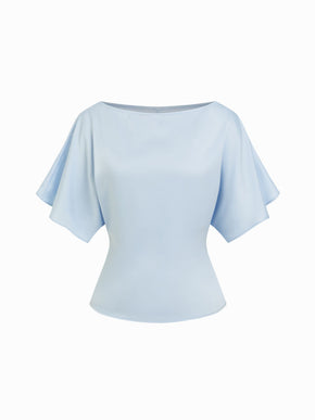 Boat Neck Batwing Sleeve Tie Back Top
