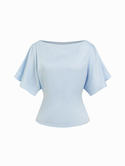 Boat Neck Batwing Sleeve Tie Back Top