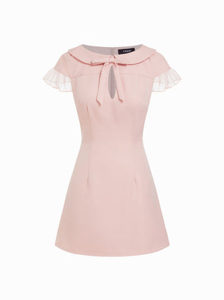 Peter Pan Collar Bowknot Cut Out Ruffle Sleeve A-line Mini Dress