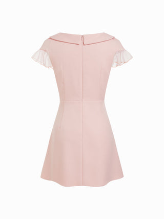 Peter Pan Collar Bowknot Cut Out Ruffle Sleeve A-line Mini Dress