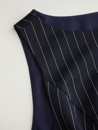 Striped Boat Neck Lace Trim Blazer Vest