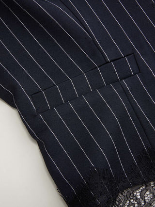Striped Boat Neck Lace Trim Blazer Vest