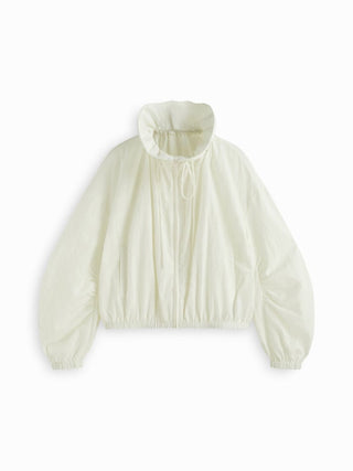Funnel Neck Drawstring Zip Through Lantern Sleeve Oversized Windbreaker Jacket
