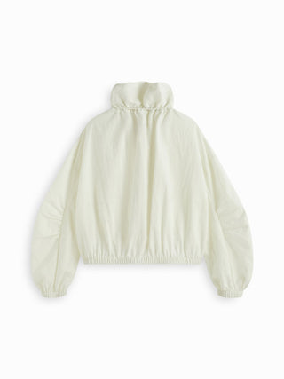 Funnel Neck Drawstring Zip Through Lantern Sleeve Oversized Windbreaker Jacket