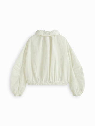 Funnel Neck Drawstring Zip Through Lantern Sleeve Oversized Windbreaker Jacket