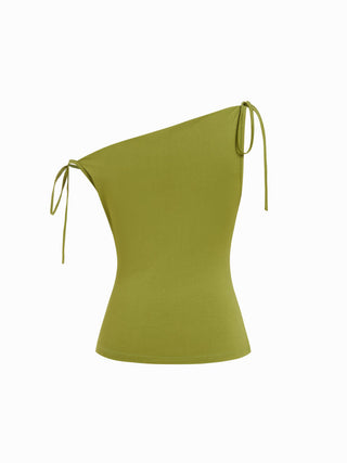 Asymmetrical Neck Draped Knotted Tank Top