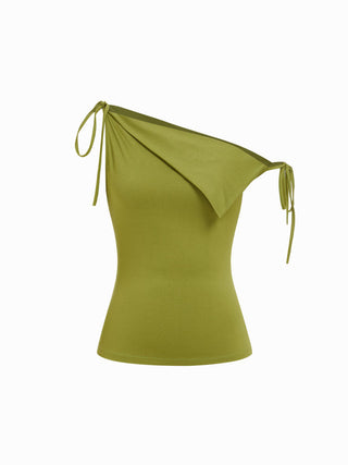 Asymmetrical Neck Draped Knotted Tank Top