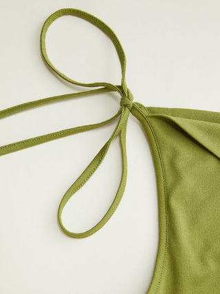 Asymmetrical Neck Draped Knotted Tank Top