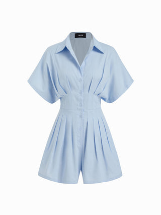 Cotton-blend Mid Rise Batwing Sleeve Ruched Romper