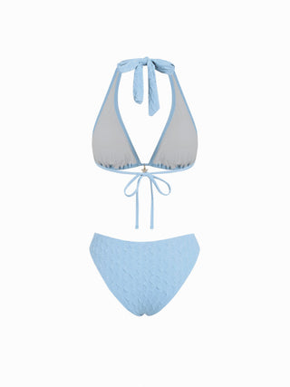 3 Piece Halter Neckline Lace Triangle Bikini Top & Cheeky Bottom With Sarong Bikini Set